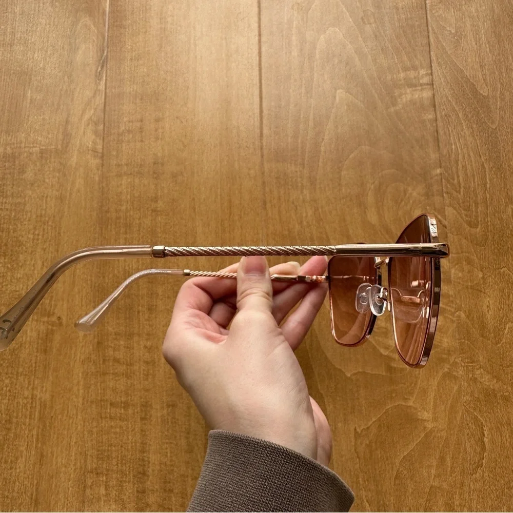 Max Studio Rose Gold Tinted Rectangular Cat Eye Sunglasses